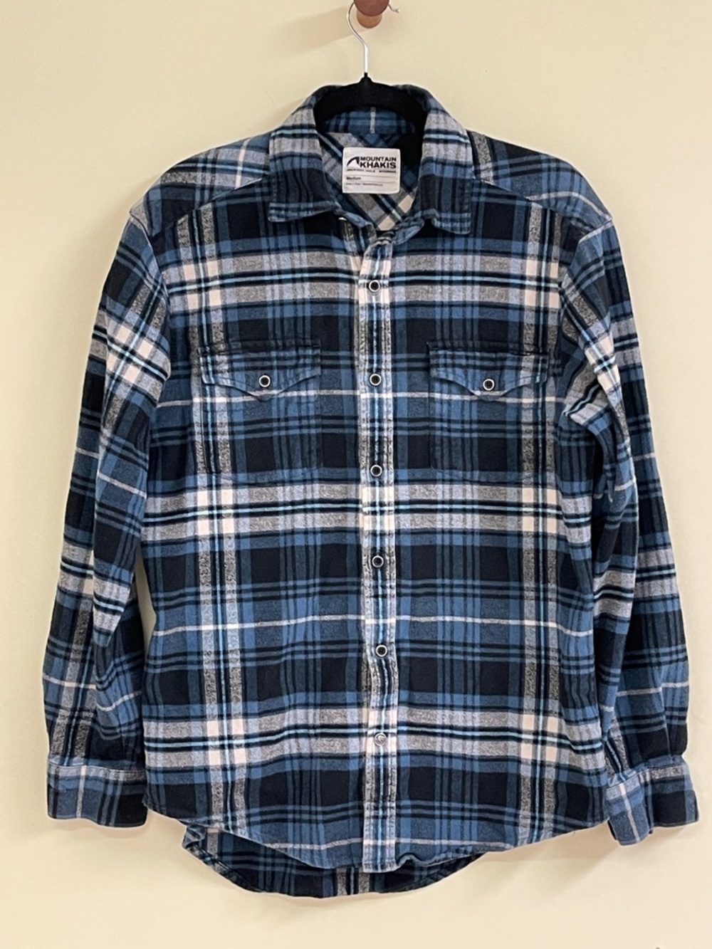 Mountain Khakis Flannel Shirt Oversized Plaid Blue Cotton Med Boyfriend Fit
